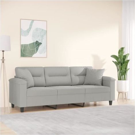Canapé 3 places - VGEBY - Gris clair - Tissu microfibre - Design moderne - Oreillers décoratifs (1/3)