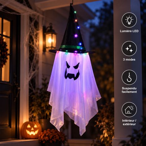 ROSNEK Lampe Halloween fantôme chapeau de sorcière LED 3 modes décoration blanche 1 pièce (1/5)