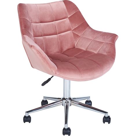 Silla de oficina de terciopelo rosa giratorio altura ajustable moderno Labelle (1/5)