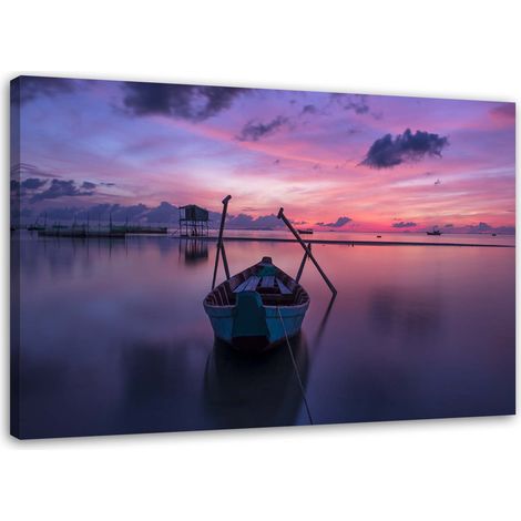 Tableau sur toile Bateau sur le lac Violet 60x40 (1/5)
