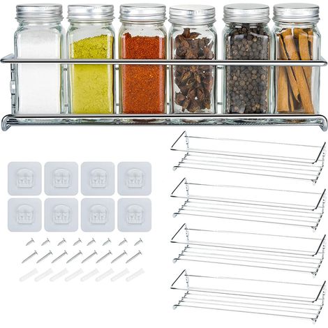 Rack À Épices Murale - 29 x 6 cm - Pour Armoire Cuisine Placard Porte Pantry - Sans Perçage Autoadhésif Ou Vis - Lot De 4 (1/5)