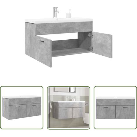 vidaXL Armoire lavabo de salle de bain avec bassin intégré gris béton (1/5)