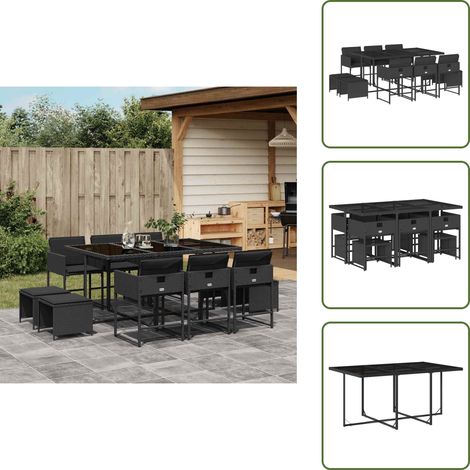 vidaXL Ensemble à manger de jardin 11 pcs coussins noir résine tressée