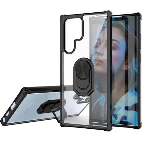 Funda híbrida para Samsung Galaxy S22 ULTRA, a prueba de golpes, con anillo giratorio de 360 grados y soporte, color negro (1/5)
