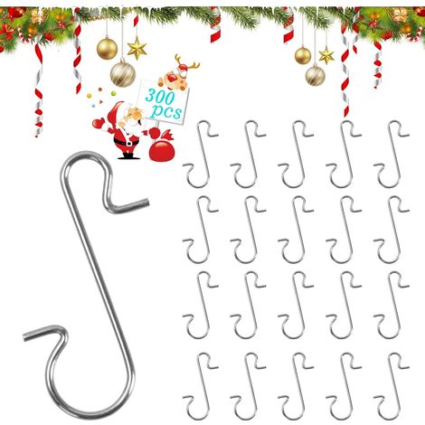 Weihnachtskugelhaken, 300 Stück S-förmige Weihnachtskugelhaken, Haken für Weihnachtsschmuck, Aufhänger für Weihnachtsbaumschmuck (Silber) (1/5)