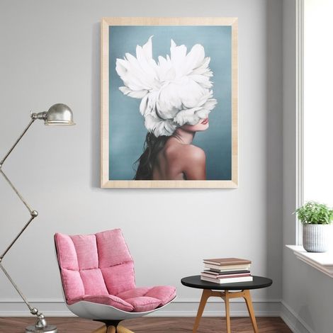 Tableau sur toile représentant une figure de plumes nordiques, tableau sur toile représentant un masque de femme, tableau décoratif peint à la main pour le salon (1/5)