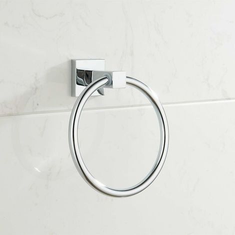 Anneau porte-serviette mural minimaliste chromé pour salle de bain (1/5)