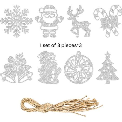 24 ornements décoration d'ambiance en argent, accessoires de décoration de fête de Noël, suspendus, ornements suspendus au plafond . (1/5)