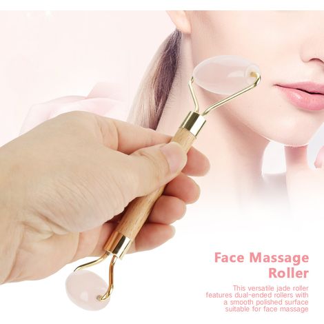 Rouleau de massage visage amincissant en quartz rose et jade naturel à double tête (02) (1/5)