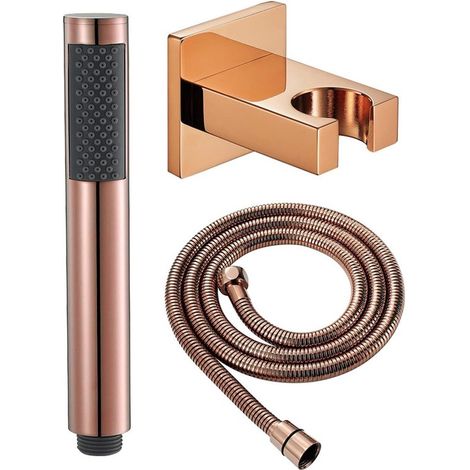 Duschkopf Set Handbrause aus Messing Entspannendes Duscherlebnis Hoher Wasserdruck 150 cm Schlauch Roségold (1/5)