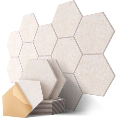 Panneaux acoustiques hexagonaux Camel autocollants, 30 x 26 x 0,9 cm, 12 pièces pour l'insonorisation et la décoration murale (1/5)