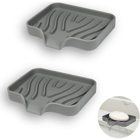 3 Pièce Porte Savons Silicone, Porte Savon Salle de Bain avec Évacuation, Support Savon Incliné, Porte-Savons Antidérapants pour Douche, Cuisine et Baignoire (Gris) (1/5)