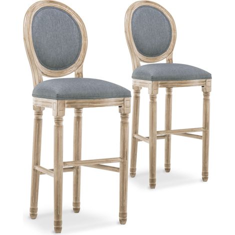 Lot de 2 chaises de bar médaillon Louis XVI tissu Gris (1/2)