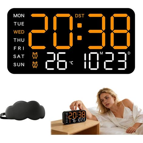 Reloj de pared digital LED decorativo multifuncional, reloj de pared digital grande con fecha/semana/temperatura/humedad, 8 colores, temporizador para gimnasio, sala de estar, dormitorio, aula y ofici