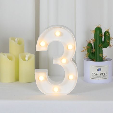 Numéros de LED Numéro de lampe Chiffres lumineux 0 1 2 3 4 5 6 7 8 9, lumières blanches chaudes de décoration Lumières de chapiteau, décoration LED pour fête d'anniversaire, mariage et maison de vacan (1/5)