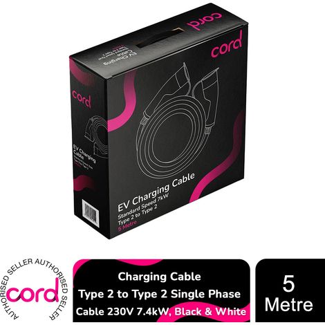 Cord Charging Cable Type 2 to Type 2 Single Phase Cable 230v 7.4kw, 5 Metre (1/5)