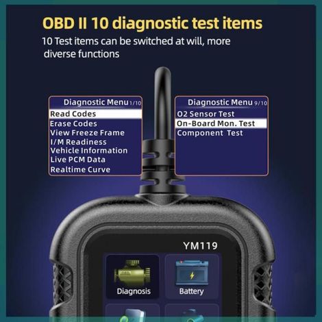 lecteur de code pour voitures Scanner OBD II Lecteur De Codes Défauts Moteur Testeur De Batterie Outil moto diagnostic Noir (1/5)