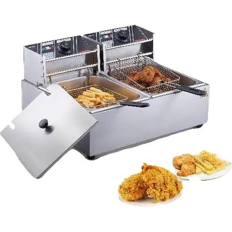 Friteuse Électrique, Double Cuve, Thermostat Réglable, pas de minuteur pas de filtre (1/5)