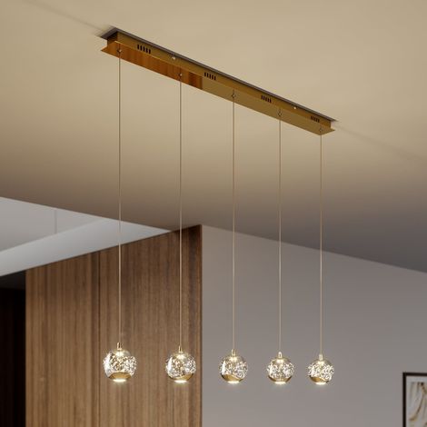 [GEBRAUCHT] B-Ware Lucande Pendelleuchte Hängeleuchte Hayley LED 5-flammig gold Glas 96cm Leuchte (1/2)