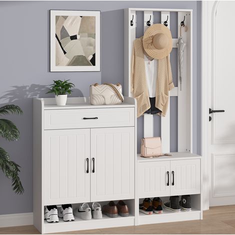 MEUBLIV Ensemble de vestiaire d’entrée blanc mat 140,6 x 30,5 x 180 cm avec banc (1/5)