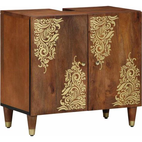 Mueble bajo lavabo compacto y moderno de 62 x 33 x 58 cm con elegante acabado dorado en madera de mango color marrón miel 020057878