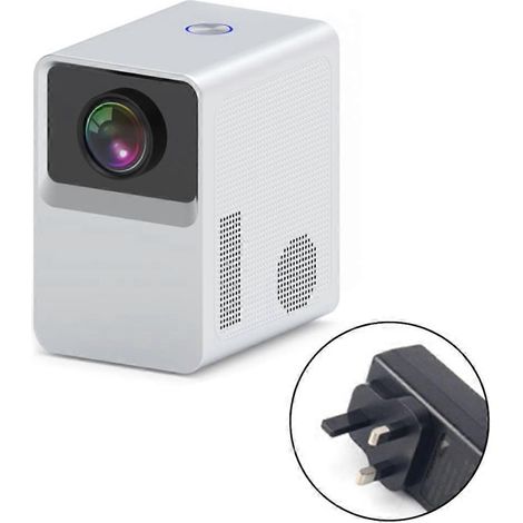 Tragbarer 1080p-Outdoor-Filmprojektor für TV-Box, Stick und DVD-Player – UK-Stecker – Weiß