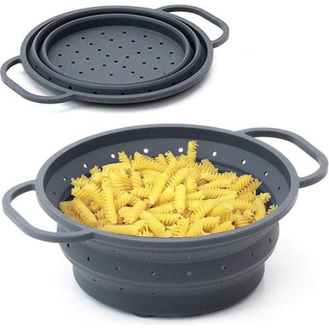 Hitzebeständiges, faltbares Sieb platzsparendes Abtropfsieb 1 Stück anthrazit Silikon und Metall 26 cm Ø (1/5)