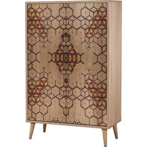Commode haute 2 portes en bois clair Kiza 720 (1/4)