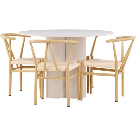 Olivia Essgruppe Tisch Ø110cm und 4 Stühle mit Armlehnen stapelbar beige. (1/3)