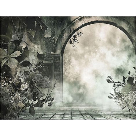 Papier peint à motif feuilles vintage couleur béton gris – 250 x 175 cm Wallarena (1/4)