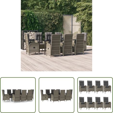 Gartenessgruppe - 9-tlg. Garten-Essgruppe mit Kissen Schwarz und Grau Poly Rattan (1/5)
