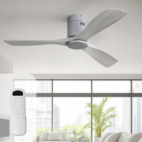 Ventilador de techo con mando a distancia, 132 cm, madera maciza, 3 aspas, 6 velocidades, motor CC silencioso, temporizador para dormitorio. (1/4)