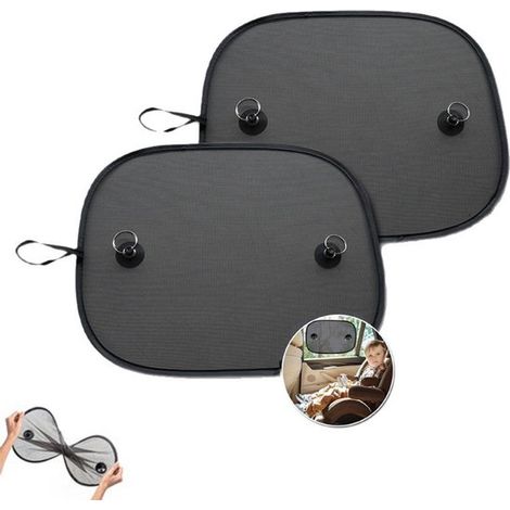 Confezione da 2 parasole per auto, in tessuto a rete con ventosa resistente, protezione solare, protezione dai raggi UV e protezione dalle zanzare, inclusa borsa per il trasporto. (1/5)