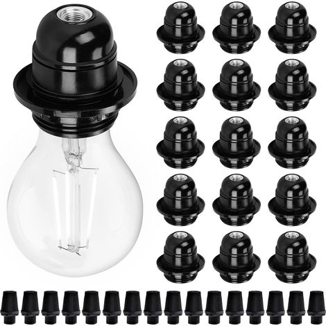 E27 Black Sockets 16 Pack 250V 4A Plastic E27 Vintage Lamp Socket External Thread Replacement for Table Lamp, Floor Lamp, Ceiling Light (1/5)