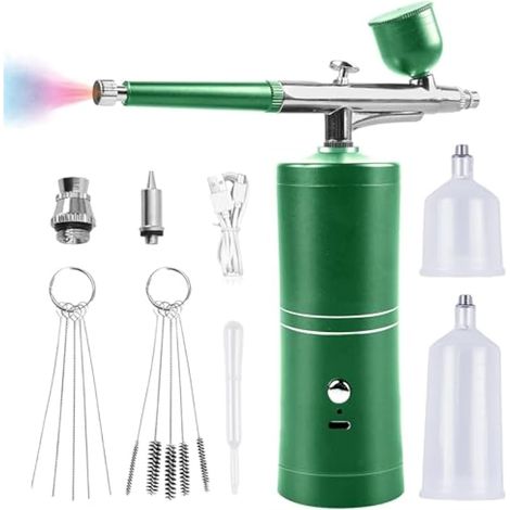 Kit aérographe avec compresseur, pistolet aérographe portable, kit aérographe rechargeable, aérographe sans fil avec compresseur pour la conception des ongles, la décoration de gâteaux, le maquillage (1/5)