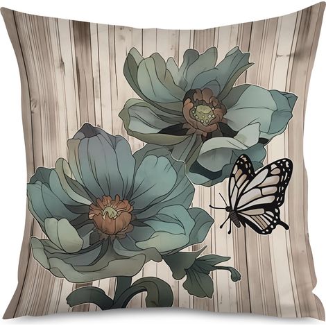 Housse de Coussin motif bois patiné et fleurs de magnolia (1/5)