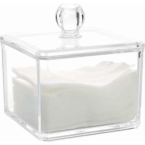 Acryl opbergdoos voor wattenstaafjes, make-updoos voor al je cosmetica, 9,2 x 9,2 x 7,2 cm, transparant, 1 stuk (1/5)