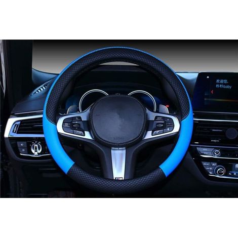 Housse de volant de voiture universelle antidérapante en cuir robuste 38 cm/15'' (noir-bleu) (1/5)