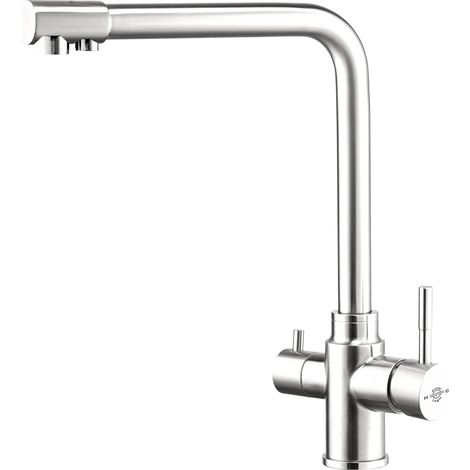 FilterLogic Azores 3 Way Triflow Monobloc Mixer Kitchen Filter Tap - Mirrored / Chrome with Free Filter System