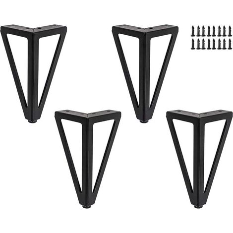 Lot de 4 pieds de meubles en métal pour tables TV, tables basses, armoires, canapés, lits, etc., 15 cm, noir (1/5)