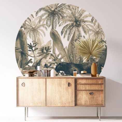 Sticker mural rond / cercle - Forêt Tropicale - Diamètre 30 cm - Adhésif MAT (1/3)