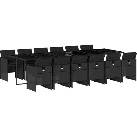 Maison Exclusive - Set da Pranzo da Giardino 13pz con Cuscini Nero in Polyrattan (1/5)