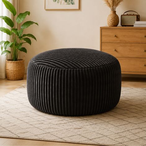 Pouf divano rotondo in velluto a coste, imbottitura in schiuma memory granulare, per soggiorno camera ufficio - nero (1/5)
