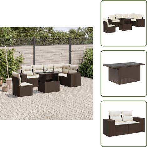 The Living Store 7-tlg. Garten-Sofagarnitur mit Kissen Braun Poly Rattan - Gartentisch (1/5)