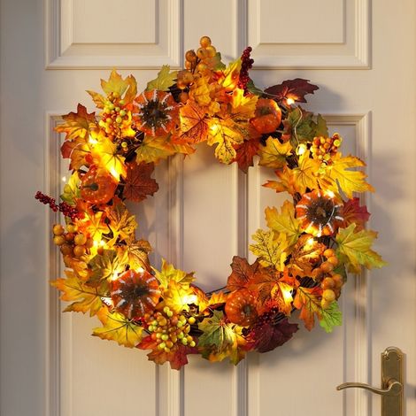 Autumn Maple Leaves LED Door Wreath (1/2)