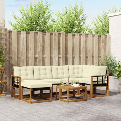 Outdoor-Sofagarnitur mit Kissen 7 pcs Natur und Creme
