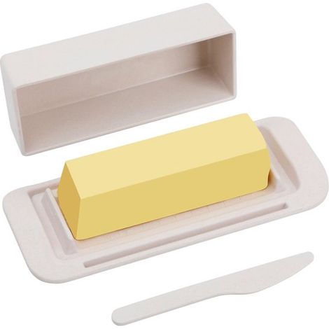 Mantequera con tapa y cuchillo  Apta para lavavajillas  Ideal para frigoríficos, encimeras, cocinas y congeladores  Blanca (1/4)