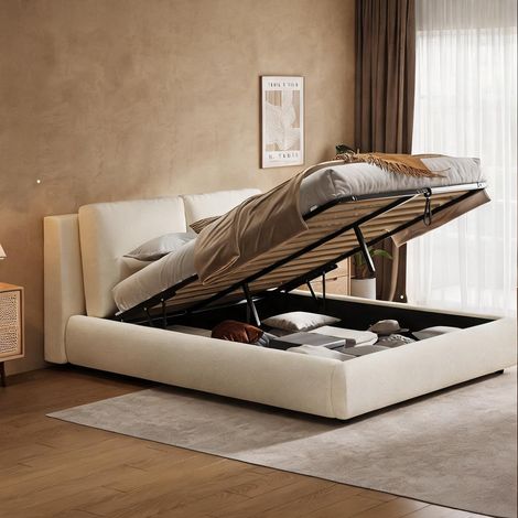 Cadre de lit beige en boucle 230 x 194 x 90 cm (1/5)