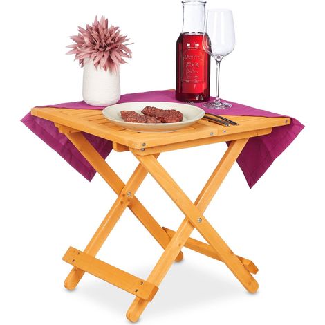 Table Pliante en Bois, pour Salon, Balcon et terrasse, Console, HLP : 50 x 50 x 50 cm, Nature (1/5)