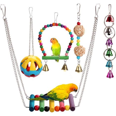 5 Pièces Petit Oiseau Perroquet Jouet Horloge Murale Hamac Balancelle Jouet pour Oiseau de Compagnie Cage H